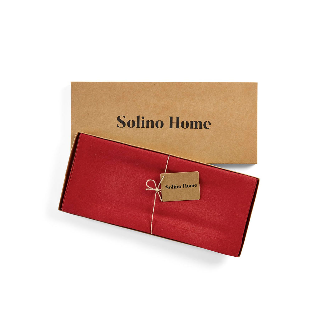Solino Home Linen Table Runner 120 Inches Long - 100% Pure Linen Cherry Red Table Runner 14 x 120 Inch for Mothers Day - Diana Medium Weight