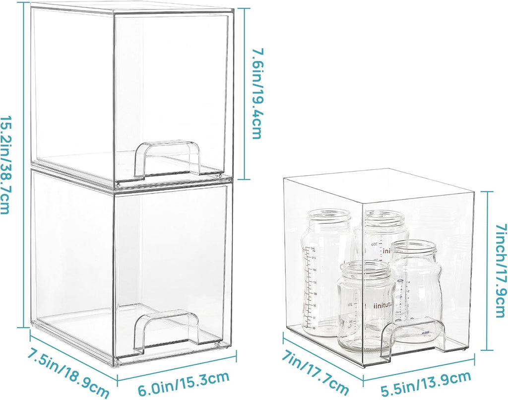Vtopmart Clear Stackable Storage Drawers - 7.6" Plastic Organizers for Skincare & Beauty Supplies | 4 Pack