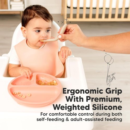 KeaBabies Silicone Baby Spoons - Self Feeding Utensils for 6-12 Months | 3-Pack Dishwasher-Safe Set (Slate)