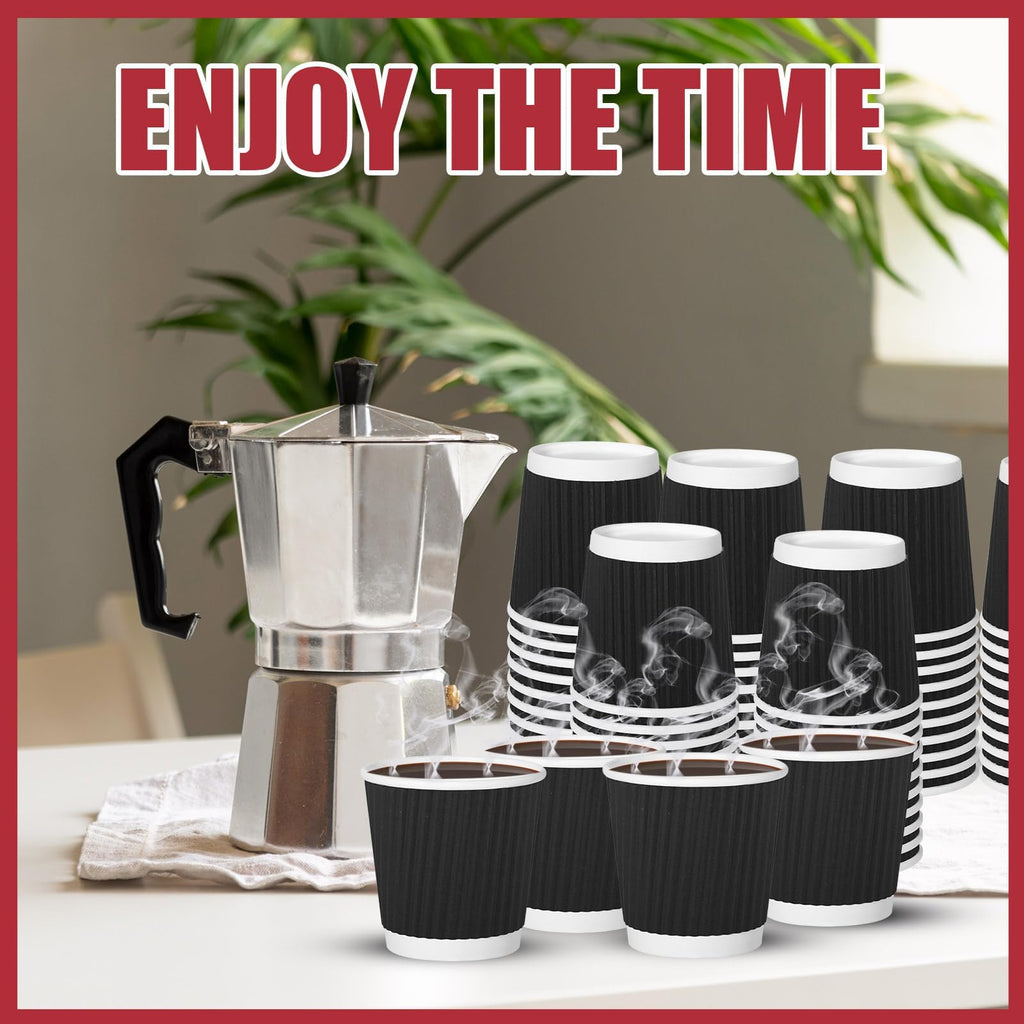 RXLWYUNLAE 500 Pack Paper Espresso Coffee Cups, 4 oz Disposable Coffee Cups,Corrugated Insulated Ripple Wall, Paper Ripple Cup for Coffee, Hot Chocolate and Hot Tea Drinks -Black