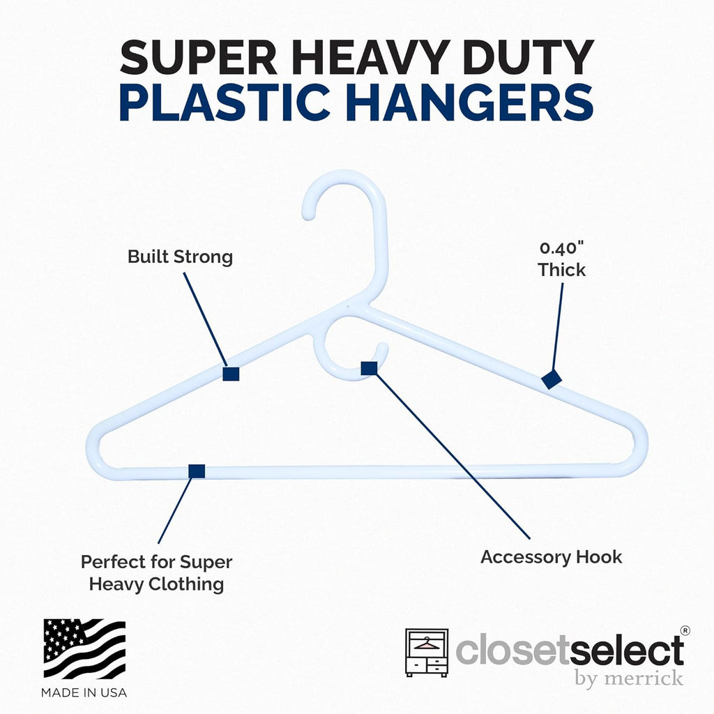 Super Heavy Duty Plastic Hangers by [Brand Name] - Made in USA | 24 Pack of White Heavyweight Hangers