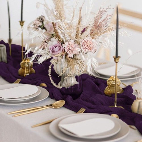 FANPROMS Purple Cheesecloth Table Runner 10 Packs Boho Cheese Cloth Table Runners for Halloween Party Cheesecloth Runners for Tables Cheese Cloth Gauze Tables Runner for Bridal Shower Decoration