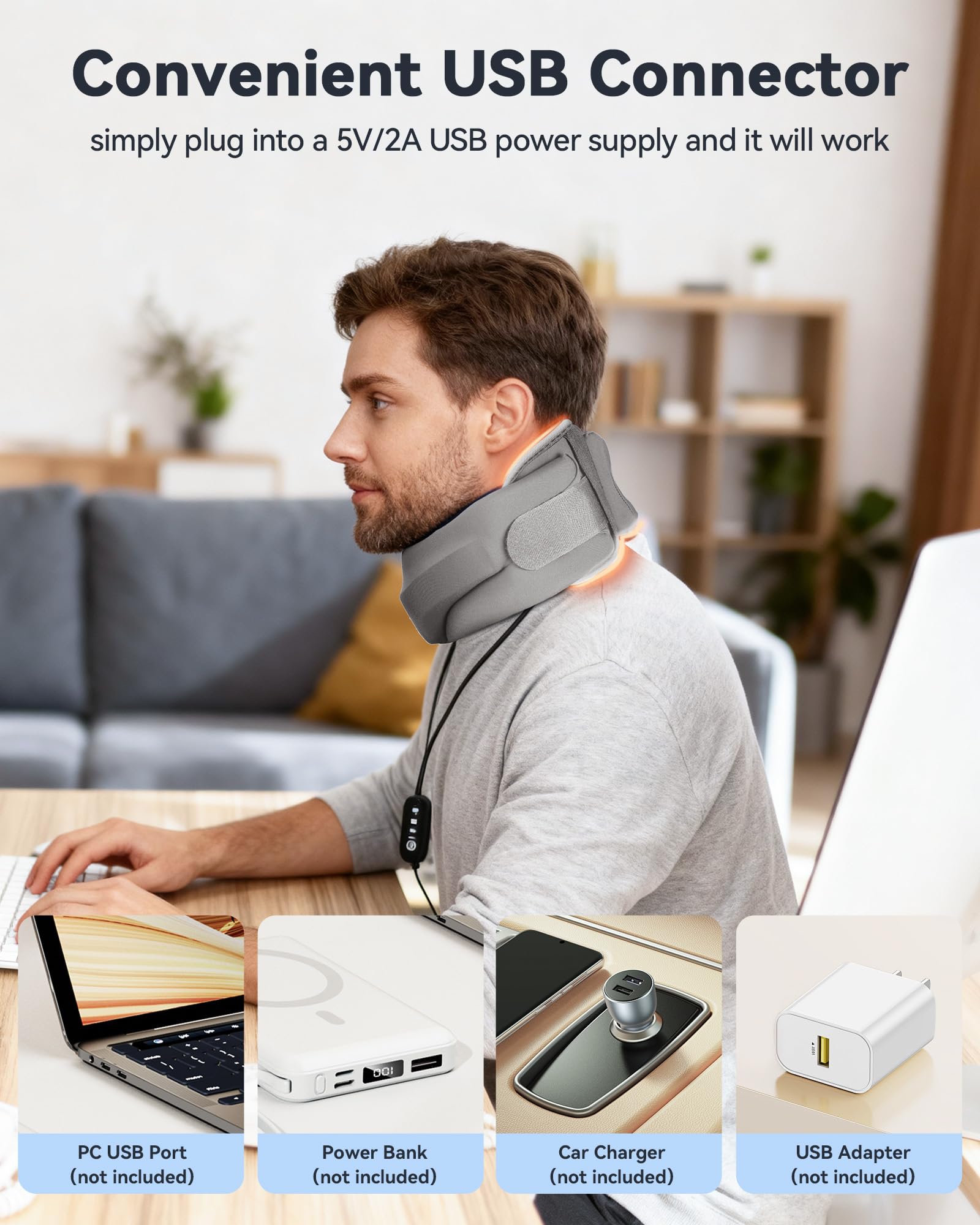 BETOVIN Heated Neck Brace Cervical Collar Neck Support Brace with Heating Pad Medium Size Grey Fits Neck Circumference 12.6-15.8 inchs, Height 3.0-3.3 inches