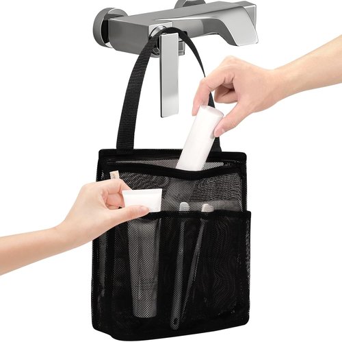 Famichan Portable Mesh Shower Caddy - Essential Travel Bag for College Students | Black