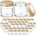 4 oz Glass Jar with Lids, 48 Pack Small Glass Candle Jars with Lids & Sticker, Empty Cosmetic Containers for Sample, Cream, Spice, Lotion, Ointments（Plastic Woodgrain）