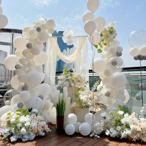 Awenztech 12-Inch White Latex Balloons - 50-Pack for Engagement, Bachelorette & Wedding Decor