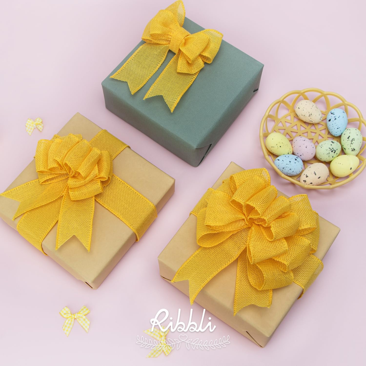 Ribbli Yellow Burlap Wired Ribbon - 1.5 Inch x 10 Yards | Perfect for Bows, Wreaths & Outdoor Decor