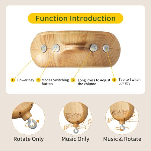 FEISIKE Woodland Animals Theme Bassinet Baby Nursery Mobiles with Modes Digital Music Box 3In1 Set-34 Inch Wooden Mobile Arm for Crib Mobile Hanger for Crib Baby Nursery Decor