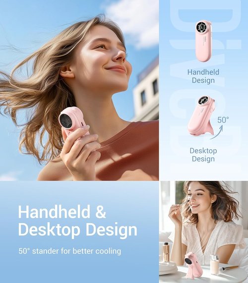 Diveblues TurboBear Portable Handheld Fan - Rechargeable Mini Fan with 5 Wind Speeds | Perfect Travel Essential