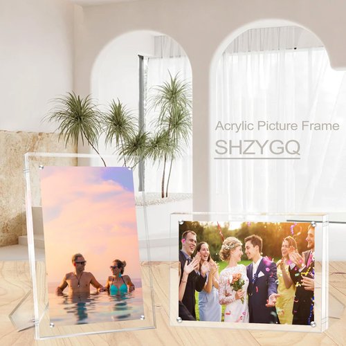 SHZYGQ 2 Pack (8×10) - Acrylic Picture Frames Clear Picture Frames with Stand Magnetic Frame Acrylic Lucite Frameless photo frame Desktop Display