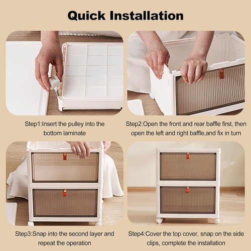 Ergocar Foldable Storage Boxes - Transparent Plastic Organizers with Lid | Stackable, Durable Design for Home & Office