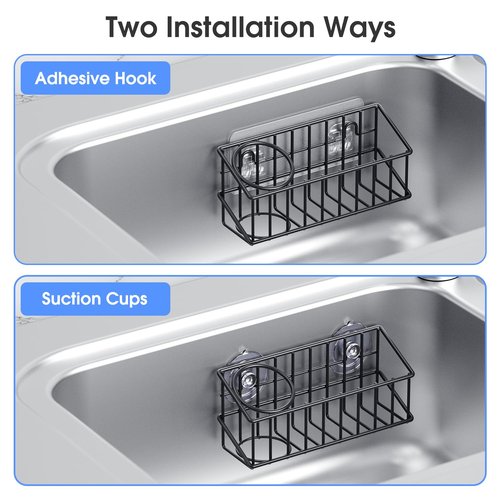 DYFVPOU Kitchen Sink Organizer, Strong Adhesive Mount Detachable Sponge Holder for Kitchen & Bathroom Sink with Extra Suction Cups, Holds Sponges, Dish Brushes, Scrubbing Pads