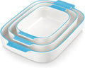 MALACASA Casserole Dishes Set - Ceramic Baking Pans with Handles | 3-Piece Rectangular Bakeware Set, White with Blue Trim (13.8''/11.7''/9.4'')