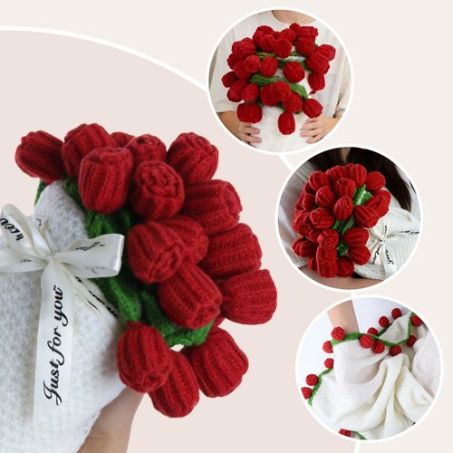 Sokfone Flower Blanket - Crochet Rose Blanket with Bouquet Blankets, Knitted Throw Blankets for Birthday, Wedding, Anniversary,Home Decor (43 inch - Finished Red)