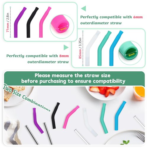 KEIFIN 6 Pcs Silicone Straw Tips 6mm 8mm Set Reusable Food Grade Rubber Straw Tips for Metal Glass Straws Replaceable Elbow Covers Fit for 6/8 mm Outer Diameter Straws