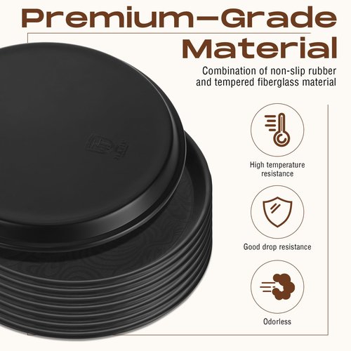 Zopeal 8 Pcs 16 Inch Round Restaurant Serving Trays Non Slip Surface Black Serving Plastic Food Meals Server Tray for Halloween Party Bar Restaurant Cocktail Cafeteria