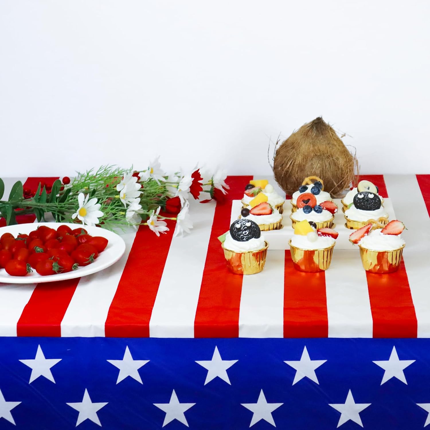 Skiennix Disposable Patriotic Tablecloths - American Striped & Star Design | 54"x108" for 4th of July Celebrations
