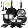 BECIGAR 21PCS ceramic cookware set,Nonstick ceramic pan, Removable Handle pots and pans set, Stackable Pan Set, Nonstick Pots and Pans Set Non Stick(Black)