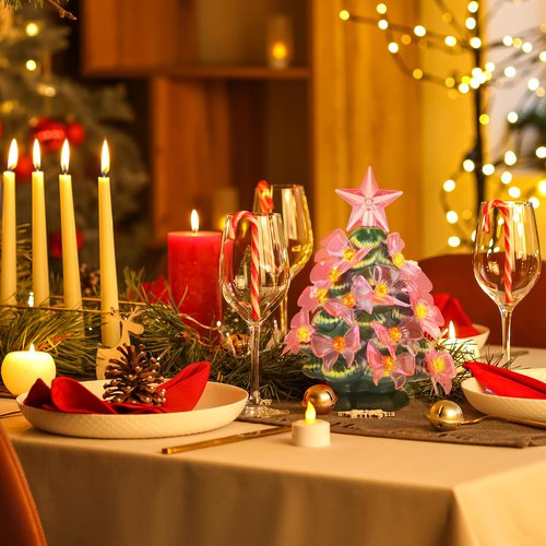 Soulchen 200 Pcs Pink Ceramic Christmas Tree Replacement Lights Bulbs Acrylic Pink Bow Light Pegs Ornaments for Christmas Tabletop Ceramic Tree Decoration