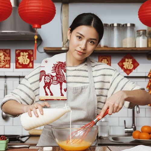 Chinese New Year Kitchen Towels Set of 4 16x24 Inch Lunar Chinese New Year Hand Towels Zodiac Horse Farmhouse Dish Cloths Red Flower Decoration for Holiday Cleaning Spring Festival Housewarming Gifts