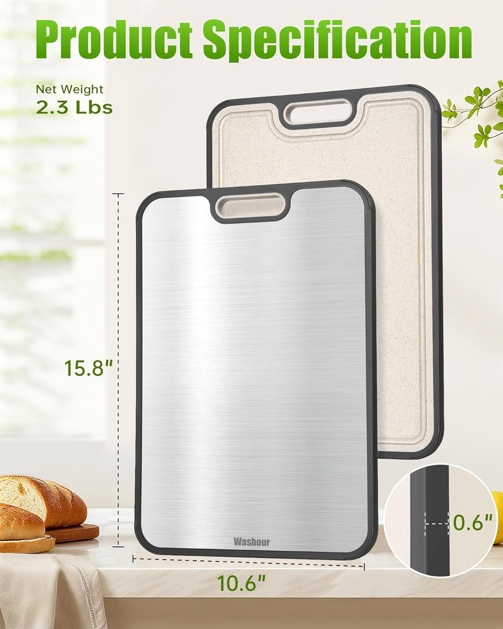 Titanium Cutting Boards - Non-Toxic 2-in-1 Double-Sided Chopping Board | Large 16”×11” for Meat & Vegetables