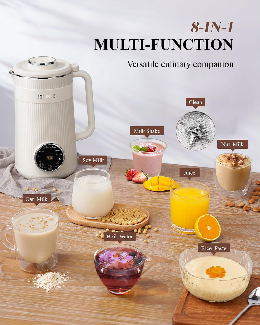 Skiennix 8-in-1 Nut Milk Maker Blender - 32oz Automatic Machine for Soy, Almond, Oat & Coconut Beverages