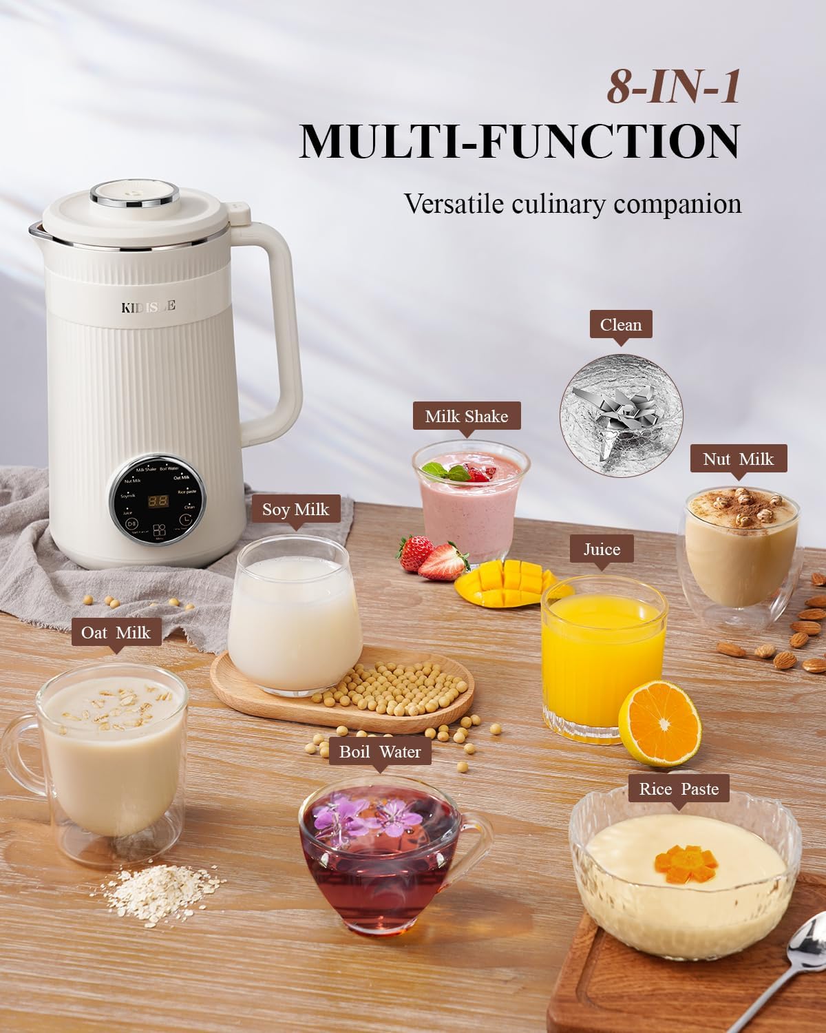 Skiennix 8-in-1 Nut Milk Maker Blender - 32oz Automatic Machine for Soy, Almond, Oat & Coconut Beverages