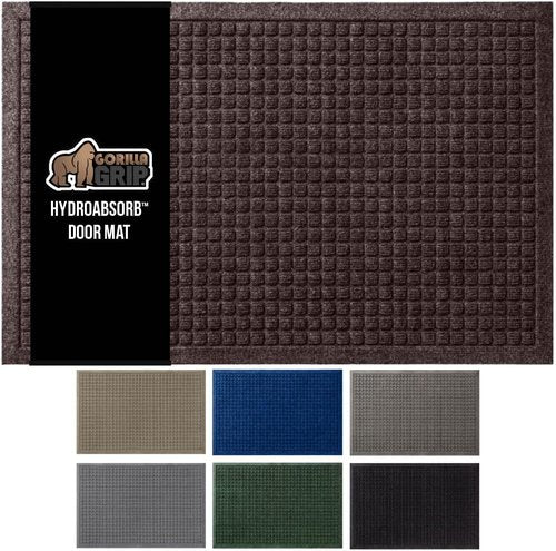 GORILLA GRIP® Ultra Absorbent Front Door Mat - Traps Dirt & Moisture, 47x35, Stain & Fade Resistant, Coffee Color