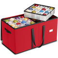 SONGMICS Christmas Ornament Storage Box, Dual Zippers, Stackable Christmas Storage Container with Lid, 8 Trays, 600D Oxford, 3-Inch 128 Slots, Cherry Red URFB035R01