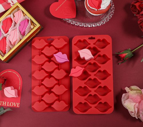 Webake Lips Chocolate Candy Mold Silicone, 14-Cavity Hot Lips Molds for Chocolate, Candy, Soap, Cupcake Decorations, Ice Cube, Wedding Party, Soft and Flexible, Pack of 2