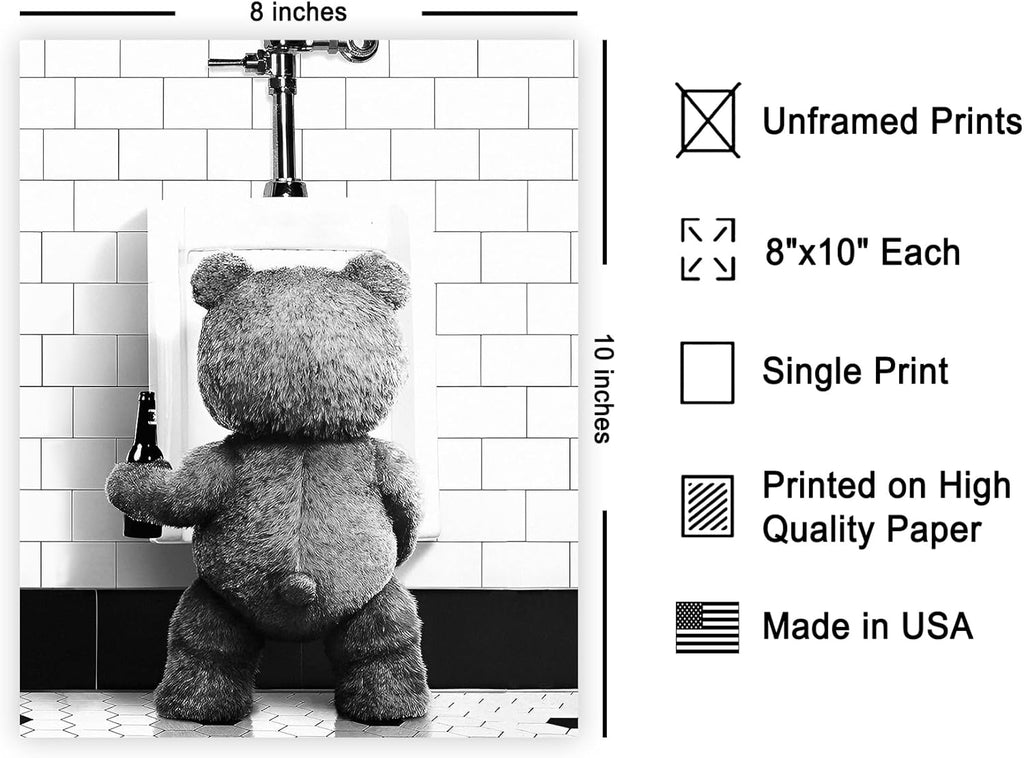 Poster Master Funny Teddy Bear Print - Humorous Wall Art Gift for Movie Fans | Black & White - 8x10 Unframed