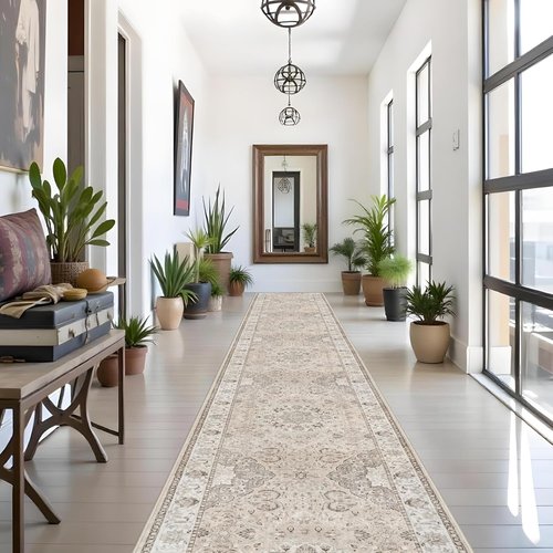 Hallway Washable Runner Rug - Vintage Soft Non-Slip Indoor Carpet for Entryway | 3x16 Beige