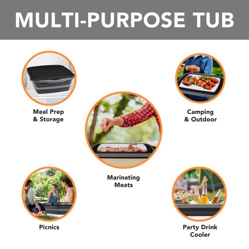Collapsible Cutting Board(2.11 Gal/8L), BBQ Prep Tub with Locking Lid, Foldable Camping Sink with Colander, Multifunction Dish Basin for Kitchen, Bowl, Vegetable and Fruit, Storage Basket for Picnic
