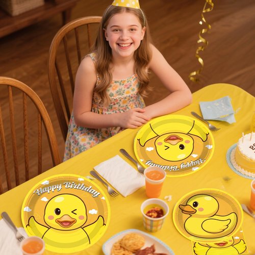 Xynic 195pcs Duck Birthday Decorations Tableware Complete Party Set, Serves 25 Guests, Duck Party Decorations, includes Duck-Theme Banner Plates Napkins Tablecloths etc, for Duck-Theme Birthday