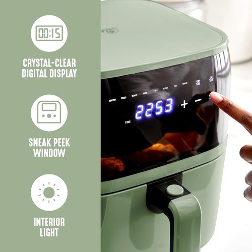 GreenLife Compact Electric Air Fryer Oven - 5.3 QT, PFAS-Free Ceramic Nonstick, Easy View Window, Sage