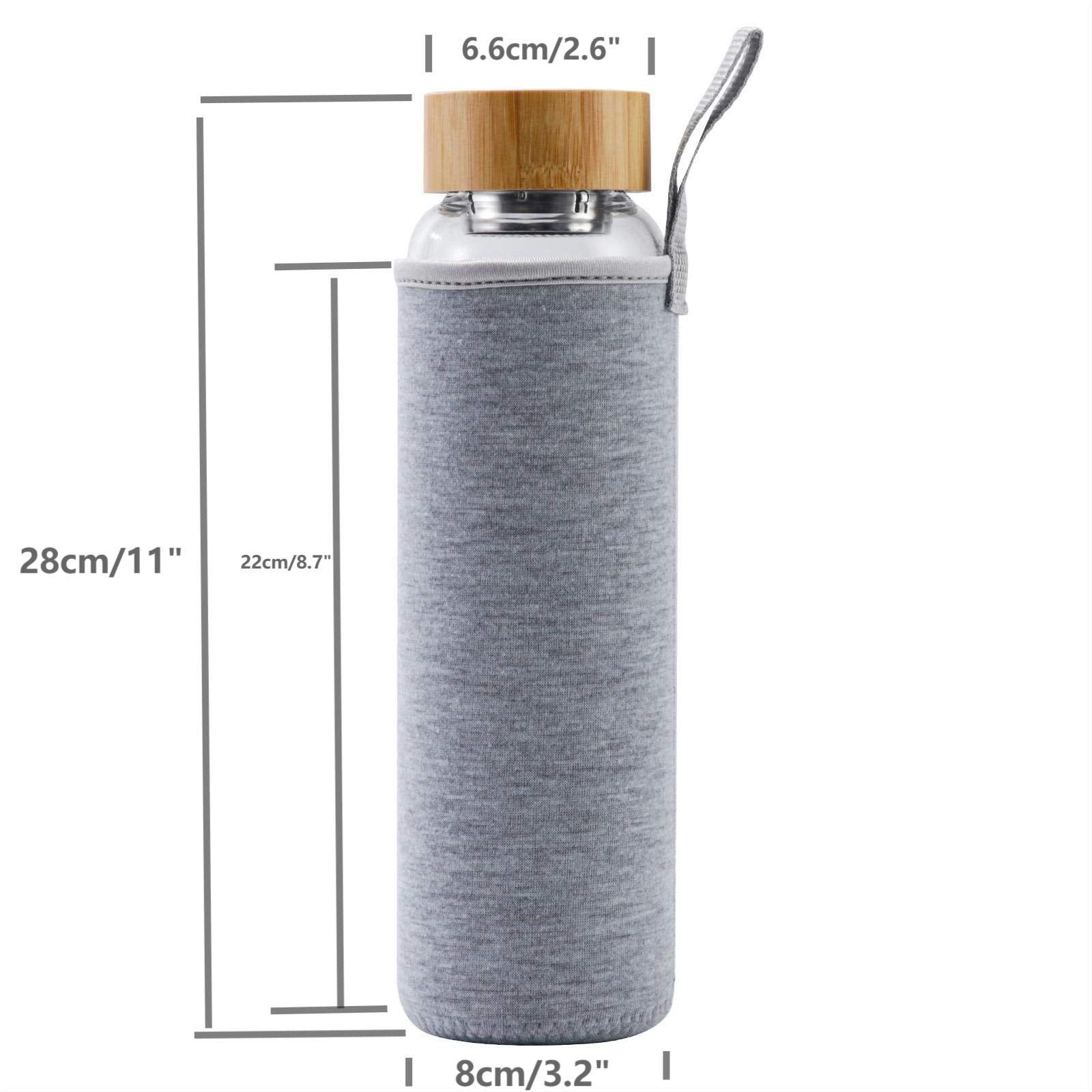 sunkey Glass Water Bottle 32 oz Wide Mouth with Sleeve Bamboo Lid Motivational Water Bottle With Time Marker Reusable Safe for Hot Cold Drinks Bpa Free (Gray)
