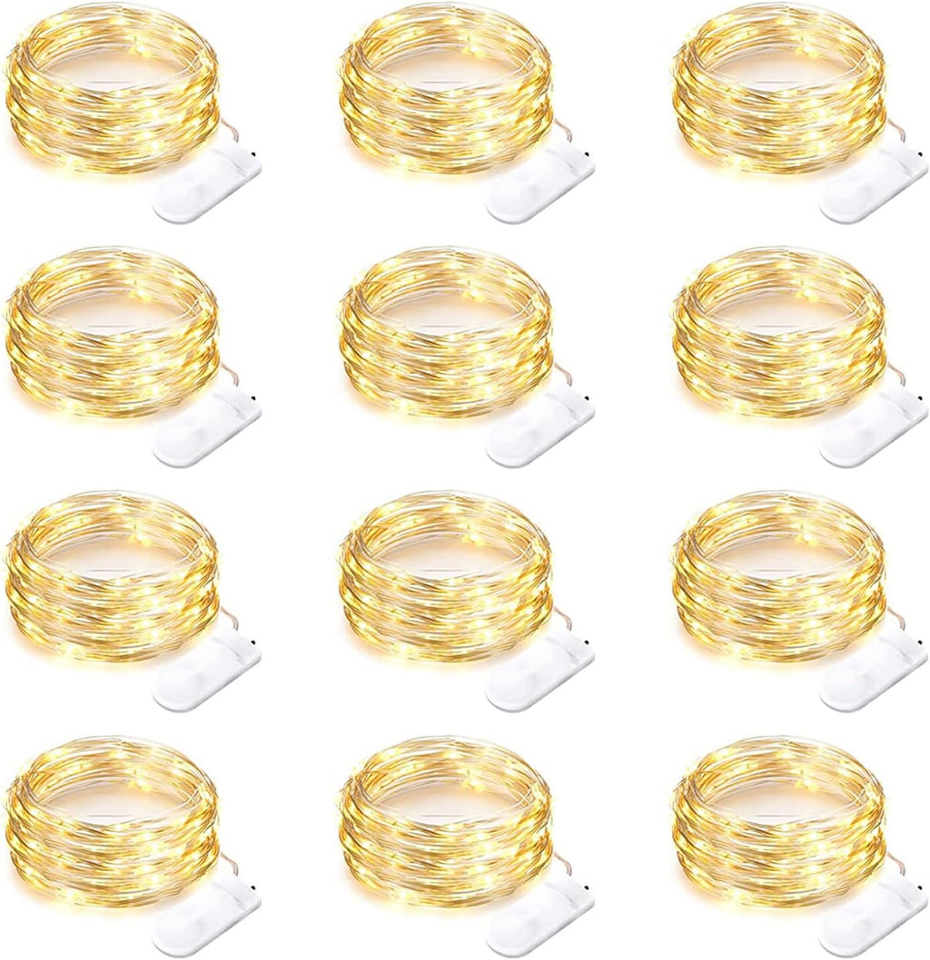 Yiaht 12 Pack Fairy Lights - Battery Operated 7 Feet String Lights | Waterproof Silver Wire for Bedroom & Party Decor