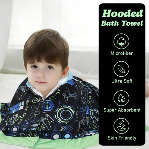 shuownshg Hooded Towels for Kids Game 60" x 35" Toddler Bath Beach Towel Poncho with Hood Super Soft and Absorbent 100% Microfiber for Boys Ages 5-12