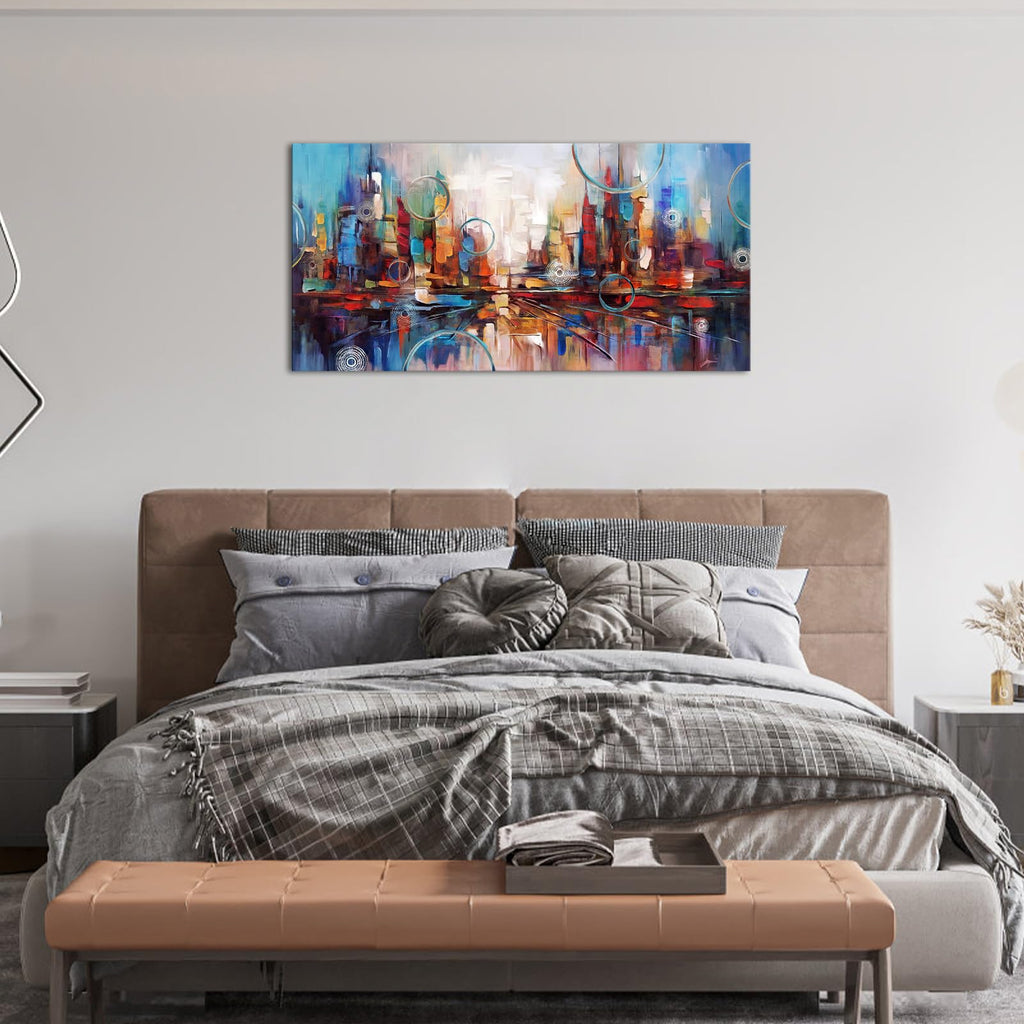 Artsbay Cityscape Abstract Canvas Wall Art City Skyline on Canvas Reflection Abstract Wall Art Decor for Bedroom Home Office Living Room Wall Decor