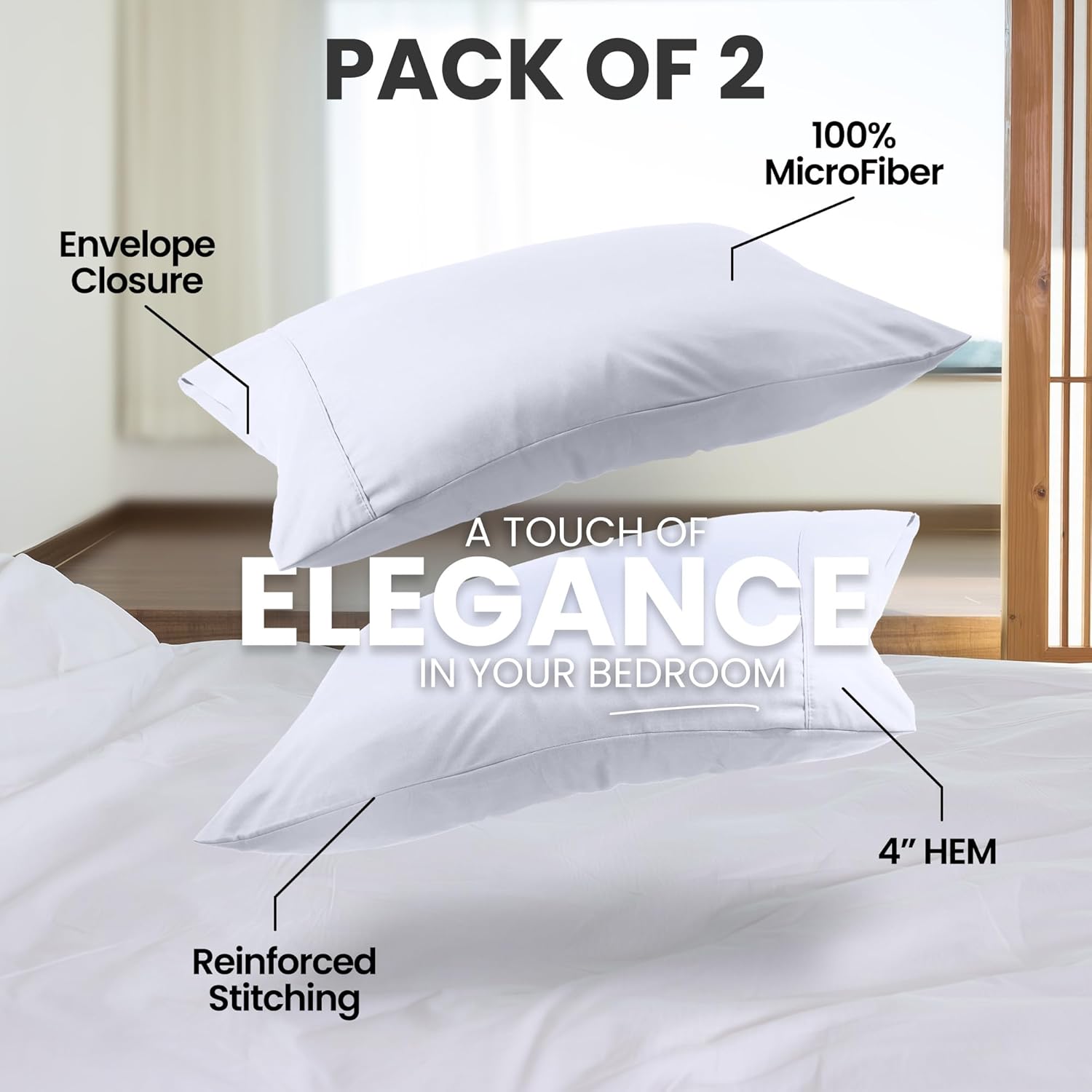 Utopia Bedding Standard Pillow Cases - Soft Brushed Microfiber - 2 Pack, White | 20 x 26 Inches