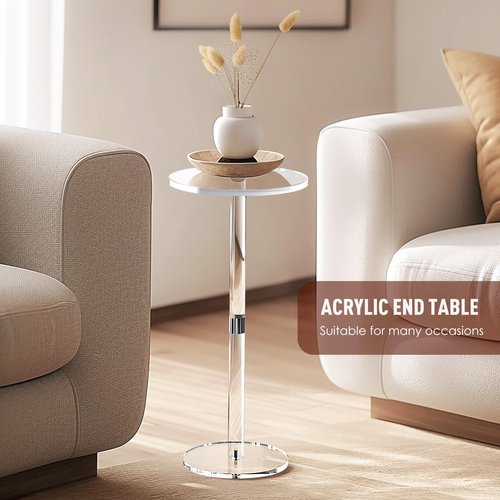 Cilinta 9.8" Round Clear Acrylic End Table - Modern Small Space Side Table for Living Room, Bedroom, Office, Outdoor | Sturdy, Easy to Install, Multi-Purpose