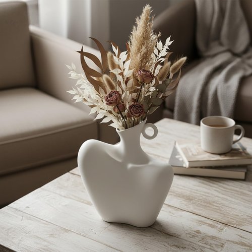 DecoVlog Ceramic Vase, Human Body Vase for Home Decor, Modern Minimalist Boho White Vase for Living Rooms, Bedrooms, Shelves, Dining Tables, Bathrooms, and Offices (White)