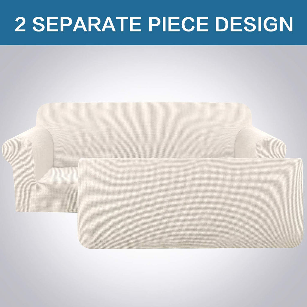 H.VERSAILTEX 2 Separate Pieces Stretch Couch Covers Sofa Cover Suit for T Cushion/Box Cushion High Spandex Jacquard Soft Couch Covers for 3 Cushion Couch, Sofa 72"-88" (Sofa, Ivory)