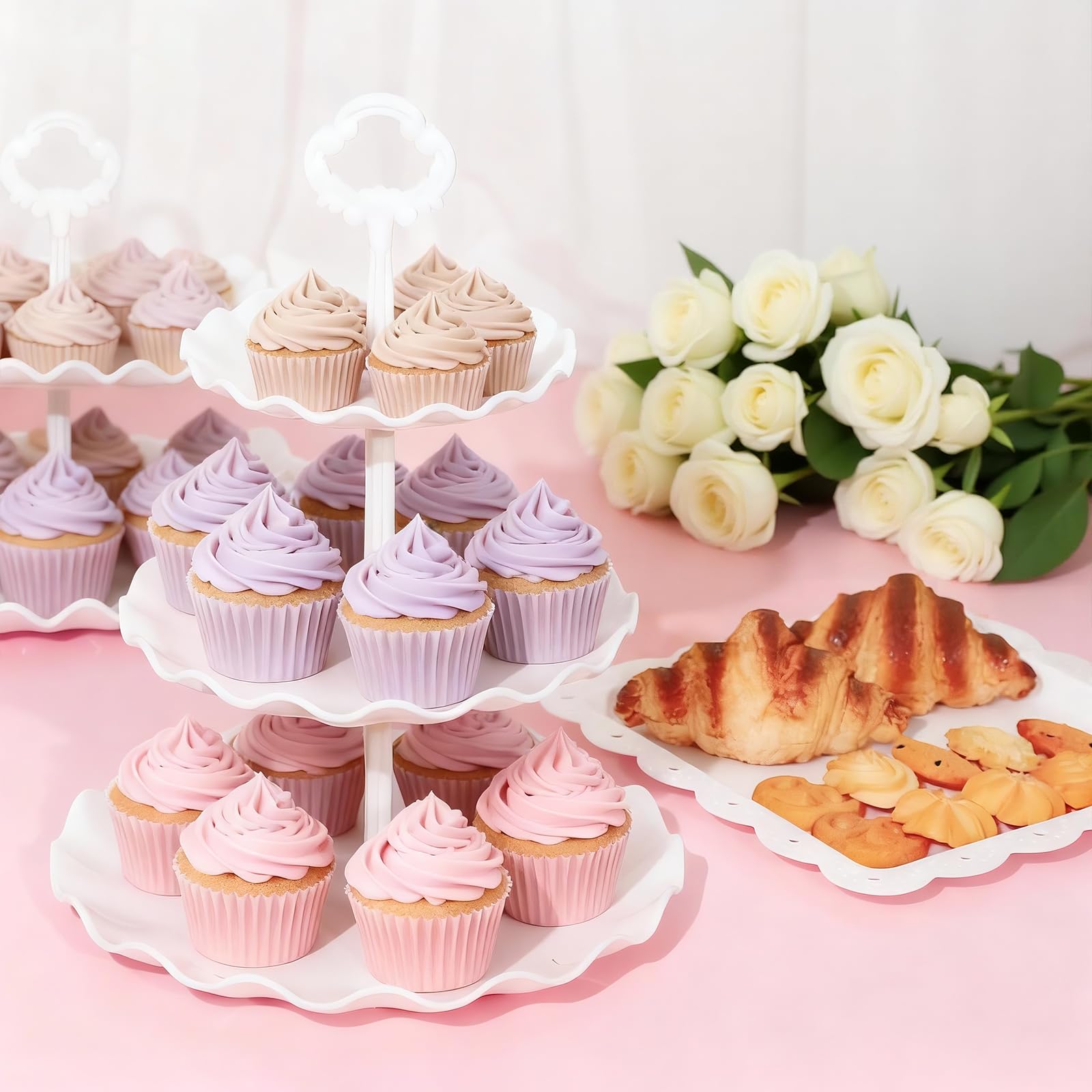 VISCOO 36 Pack Cupcake Stand, Dessert Table Display Set, 3-2 Tiered Tray Stand & Cupcake Holder Display Tower for Wedding, Serving Trays for Tea Party, Birthday, Dessert Stands for Baby Shower