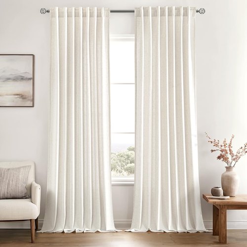 MIULEE Linen Curtains - Non-See-Through Privacy Drapes | Light Filtering, 52 x 84 Inches, Natural White