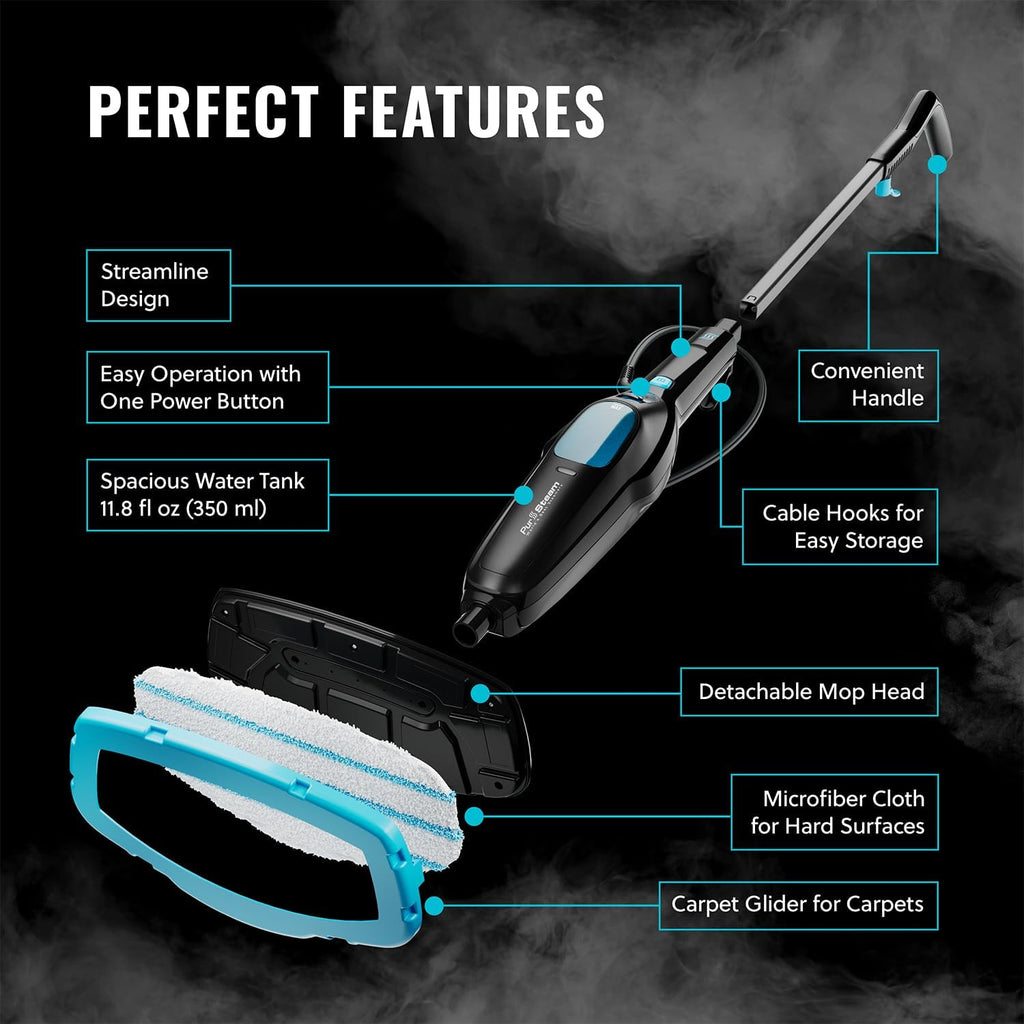 PurSteam Professional Steam Mop - Multi-Surface Floor Cleaner for Hardwood, Tile & Carpet | Fast Heating & Lightweight