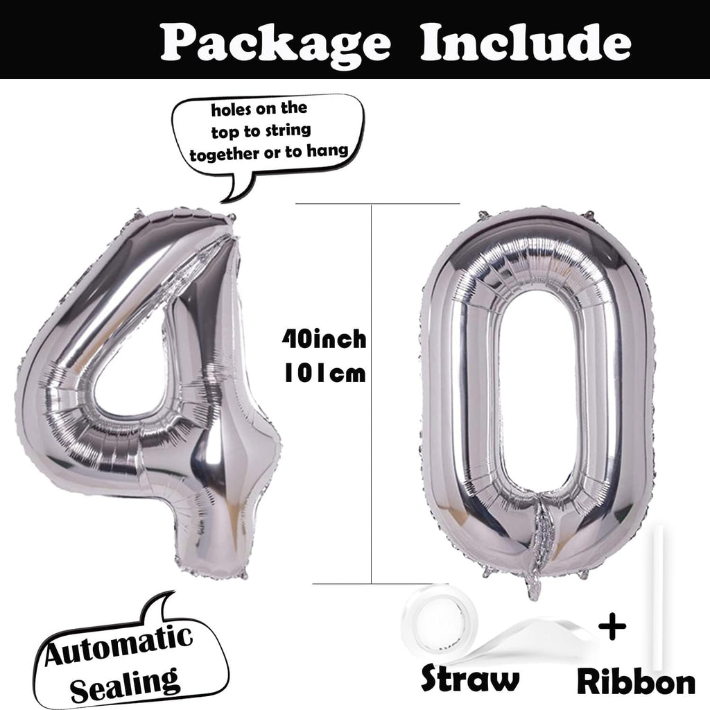 Silver Giant Jumbo Number 40 Balloons by [Brand Name] - Helium Foil for 40th Birthday Celebrations