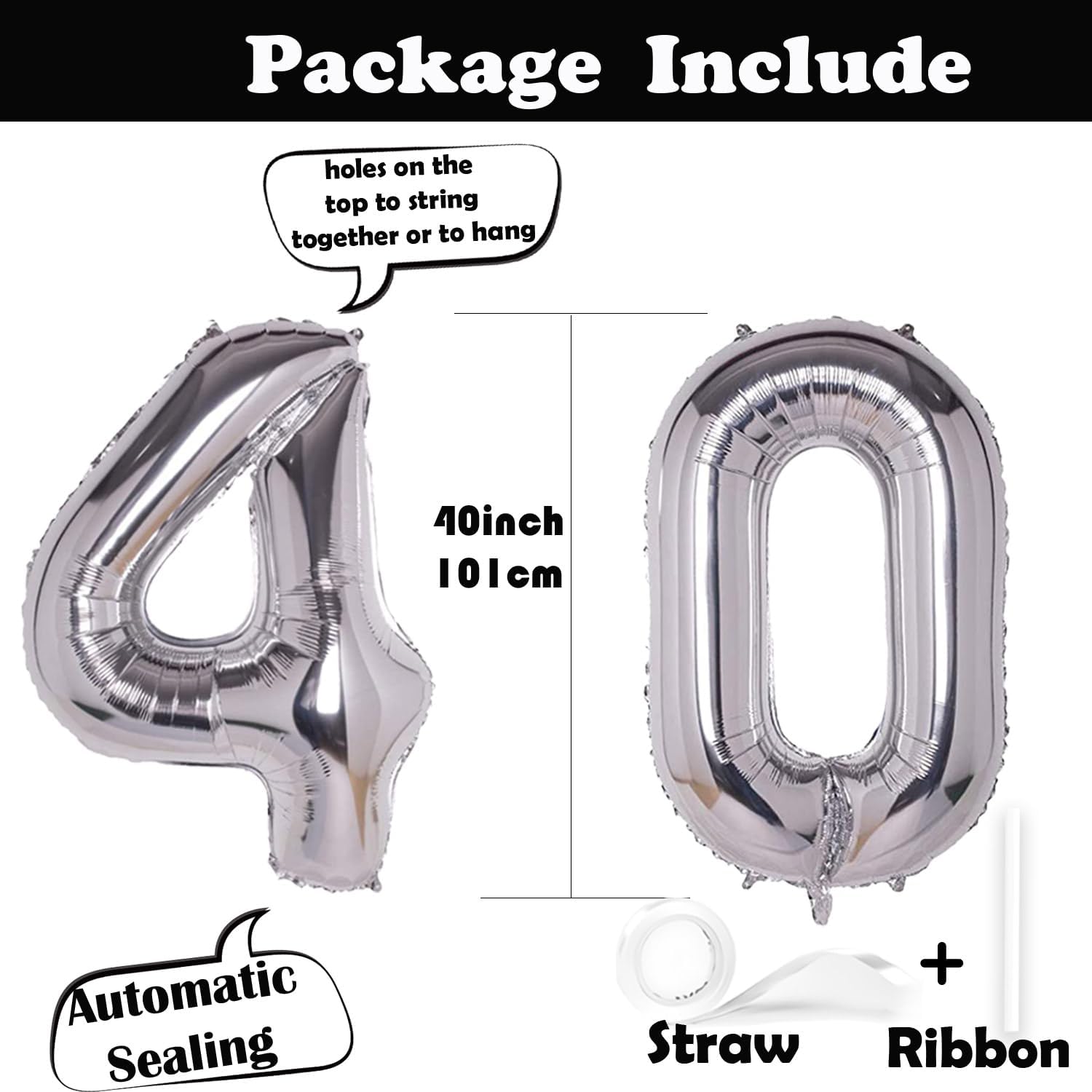 Silver Giant Jumbo Number 40 Balloons by [Brand Name] - Helium Foil for 40th Birthday Celebrations