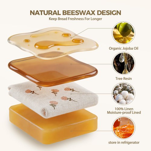 Beeswax Bread Bags (2026 New Upgrade) 2-Pack Reusable Bread Bags for Homemade Bread Sourdough,17"×13"100% Linen Moisture-proof Lined XL Beeswax Bread Bag with Buckle&1Bowl Covers,Keeps Fresh Longer