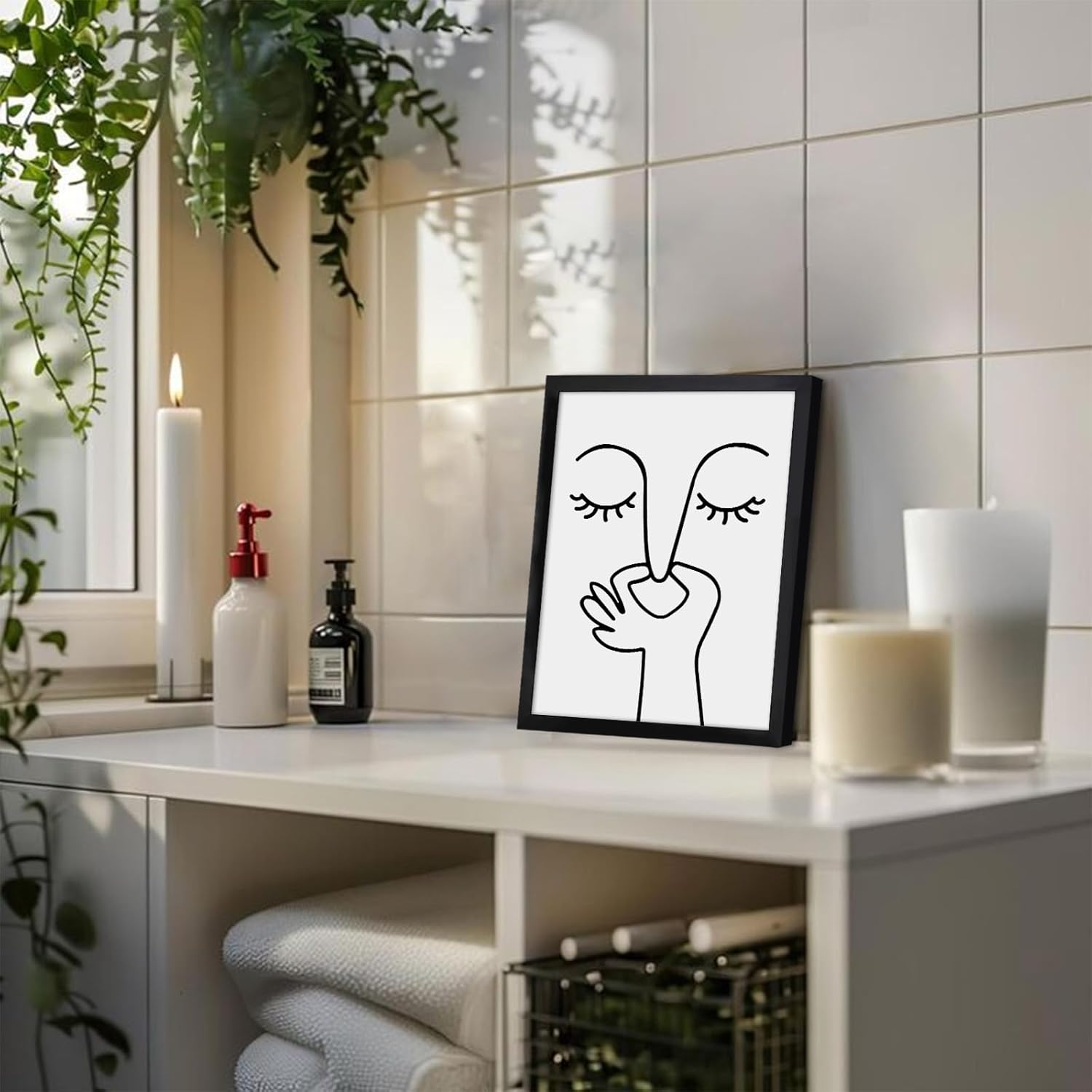 TWNSLLA Black and White Bathroom Wall Art - Funny Abstract Decor for Guest Toilets | 8"x10" Framed Print